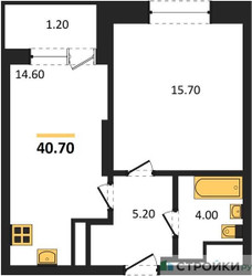 Планировка однокомнатной(квартира) площадью 40.7 квадратных метров в ЖК “ЖК Пушкино Град”