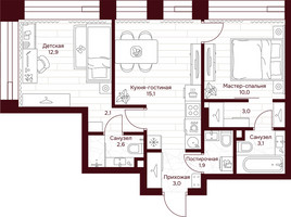 Планировка двухкомнатной(квартира) площадью 53.7 квадратных метров в “ЖК Дом 7 Даниловский”