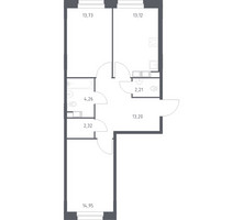 Планировка двухкомнатной(квартира) площадью 63.79 квадратных метров в “ЖК ЭкоБунино (Южное Бунино)”