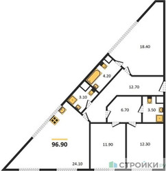 Планировка трехкомнатной(квартира) площадью 97 квадратных метров в “ЖК Voxhall (Воксхолл)”