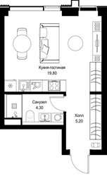 Планировка студии(квартира) площадью 29.3 квадратных метров в ЖК “Мультиквартал СИТИДЗЕН”