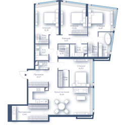 Планировка 4+ комнатной(квартира) площадью 158.52 квадратных метров в ЖК “ЖК Дом Дау”