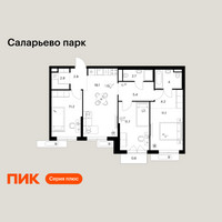 Планировка трехкомнатной(квартира) площадью 74.6 квадратных метров в “ЖК Саларьево парк”