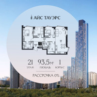 Планировка трехкомнатной(квартира) площадью 93.5 квадратных метров в “ЖК Айс Тауэрс”