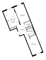 Планировка двухкомнатной(квартира) площадью 64.7 квадратных метров в “ЖК Переделкино Ближнее”