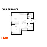 Планировка однокомнатной(квартира) площадью 43.01 квадратных метров в “ЖК Ильинские луга”