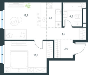 Планировка двухкомнатной(квартира) площадью 42.1 квадратных метров в ЖК “ЖК Level Нижегородская”