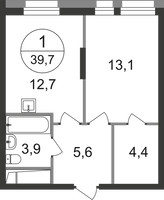 Планировка однокомнатной(квартира) площадью 39.7 квадратных метров в “ЖК Первый Московский”