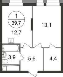 Планировка однокомнатной(квартира) площадью 39.7 квадратных метров в ЖК “ЖК Первый Московский”