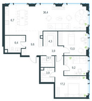 Планировка 4+ комнатной(квартира) площадью 115.1 квадратных метров в “ЖК Level Мичуринский”