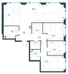 Планировка 4+ комнатной(квартира) площадью 115.1 квадратных метров в ЖК “ЖК Level Мичуринский”
