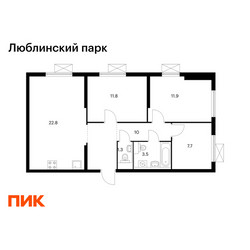 Планировка трехкомнатной(квартира) площадью 69 квадратных метров в ЖК “ЖК Люблинский парк”