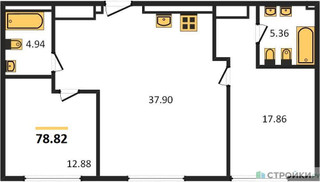 Планировка двухкомнатной(квартира) площадью 78.5 квадратных метров в “ЖК CULT (Культ)”
