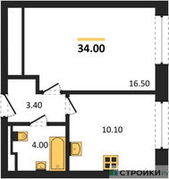 Планировка однокомнатной(квартира) площадью 34 квадратных метров в “Жилые кварталы Белый Град”