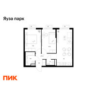 Планировка двухкомнатной(квартира) площадью 51.5 квадратных метров в “ЖК Яуза Парк (Мытищи)”