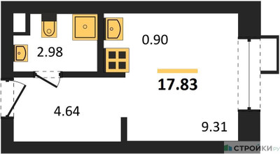 Планировка студии(апартаменты) площадью 17.83 квадратных метров в “ЖК N’ICE LOFT (Найс Лофт)”