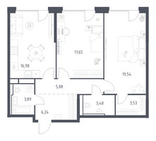 Планировка двухкомнатной(квартира) площадью 77.19 квадратных метров в “ЖК Квартал на воде (Графика на воде)”
