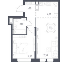 Планировка однокомнатной(квартира) площадью 44.44 квадратных метров в “ЖК Большое Путилково”