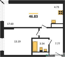 Планировка однокомнатной(квартира) площадью 46.83 квадратных метров в “ЖК Дюна”