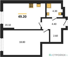 Планировка однокомнатной(квартира) площадью 49.2 квадратных метров в “ЖК Крылатская 33”