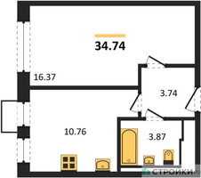 Планировка однокомнатной(квартира) площадью 34.74 квадратных метров в “ЖК Подольские кварталы”