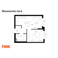 Планировка однокомнатной(квартира) площадью 33.2 квадратных метров в “ЖК Ильинские луга”