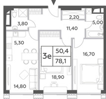 Планировка трехкомнатной(квартира) площадью 78.1 квадратных метров в “ЖК Will Towers (Вилл Тауэрс)”