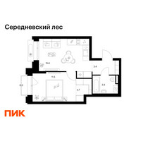 Планировка однокомнатной(квартира) площадью 37.6 квадратных метров в “ЖК Середневский лес”