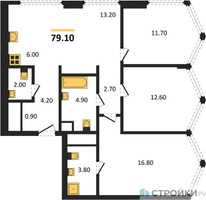 Планировка трехкомнатной(квартира) площадью 79.1 квадратных метров в “Акценты”