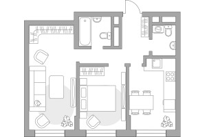 Планировка двухкомнатной(квартира) площадью 54.28 квадратных метров в “ЖК Живописный”