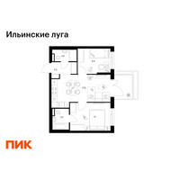 Планировка двухкомнатной(квартира) площадью 49.6 квадратных метров в “ЖК Ильинские луга”