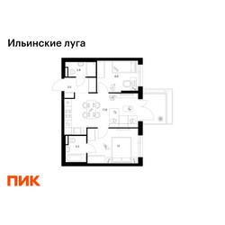 Планировка двухкомнатной(квартира) площадью 49.6 квадратных метров в ЖК “ЖК Ильинские луга”