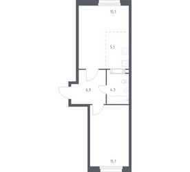 Планировка однокомнатной(квартира) площадью 46.6 квадратных метров в ЖК “ЖК ЭкоБунино (Южное Бунино)”