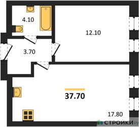 Планировка однокомнатной(квартира) площадью 37.7 квадратных метров в ЖК “ЖК МАРК”