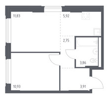 Планировка однокомнатной(квартира) площадью 39.2 квадратных метров в “ЖК Квартал Западный”