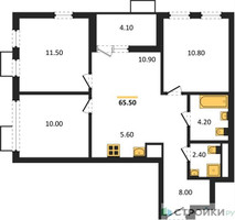 Планировка трехкомнатной(квартира) площадью 65.5 квадратных метров в “ЖК Скандинавия”