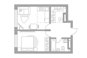 Планировка двухкомнатной(квартира) площадью 42.87 квадратных метров в “ЖК Тринити”