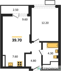 Планировка однокомнатной(квартира) площадью 39.7 квадратных метров в ЖК “ЖК Деснаречье”