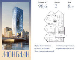 Планировка двухкомнатной(квартира) площадью 98.6 квадратных метров в “ЖК Монблан”