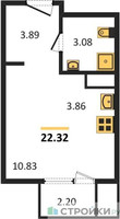 Планировка студии(квартира) площадью 22.32 квадратных метров в “ЖК Пятницкие луга”