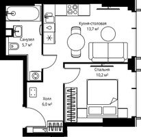 Планировка однокомнатной(квартира) площадью 35.6 квадратных метров в “ЖК Веер”