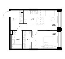 Планировка однокомнатной(квартира) площадью 48.93 квадратных метров в “ЖК НОВА”