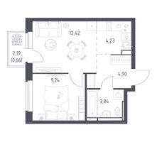 Планировка однокомнатной(квартира) площадью 35.29 квадратных метров в “ЖК Новое Видное”
