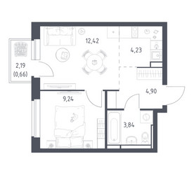 Планировка однокомнатной(квартира) площадью 35.29 квадратных метров в ЖК “ЖК Новое Видное”