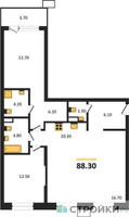 Планировка двухкомнатной(квартира) площадью 88.3 квадратных метров в “ЖК Дзен-кварталы”