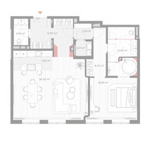 Планировка однокомнатной(квартира) площадью 102 квадратных метров в “ЖК Николь”