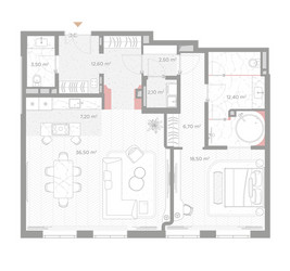 Планировка однокомнатной(квартира) площадью 102 квадратных метров в ЖК “ЖК Николь”