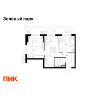 Планировка двухкомнатной(квартира) площадью 51.9 квадратных метров в “ЖК Зеленый парк”