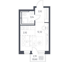 Планировка студии(квартира) площадью 22.86 квадратных метров в “ЖК Новое Видное”