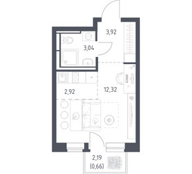 Планировка студии(квартира) площадью 22.86 квадратных метров в ЖК “ЖК Новое Видное”